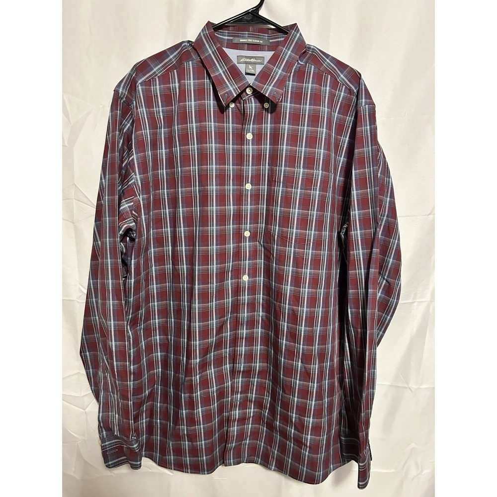Eddie‎ Bauer Wrinkle Free Classic Fit Shirt XLT Tall Red Plaid Button Down Mens